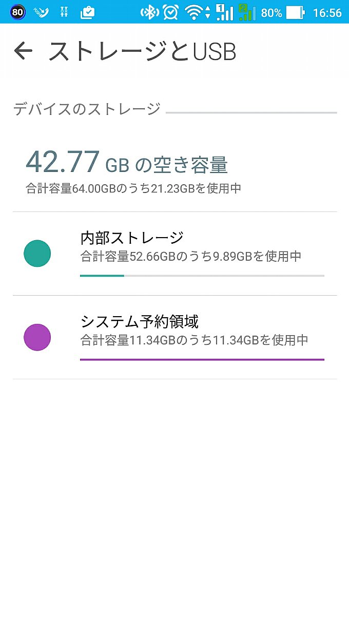 曲を入れる前のZenFone3の空き容量