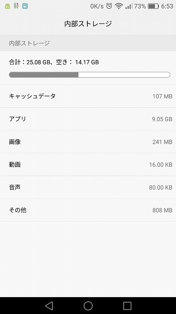 アップデート第一弾後のストレージ容量