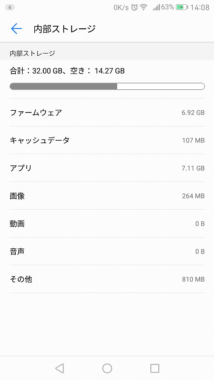 Android 7.0後のストレージ容量