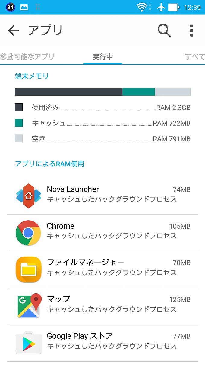 ZenFone 2 Android 5.0 時のメモリ使用状況