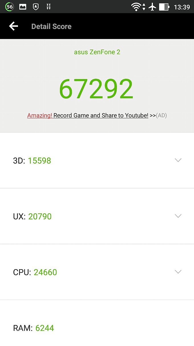 ZenFone 2 Android 6.0.1 化後の AuTuTu スコア