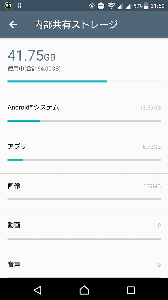 アップデート後のAndroidシステム容量