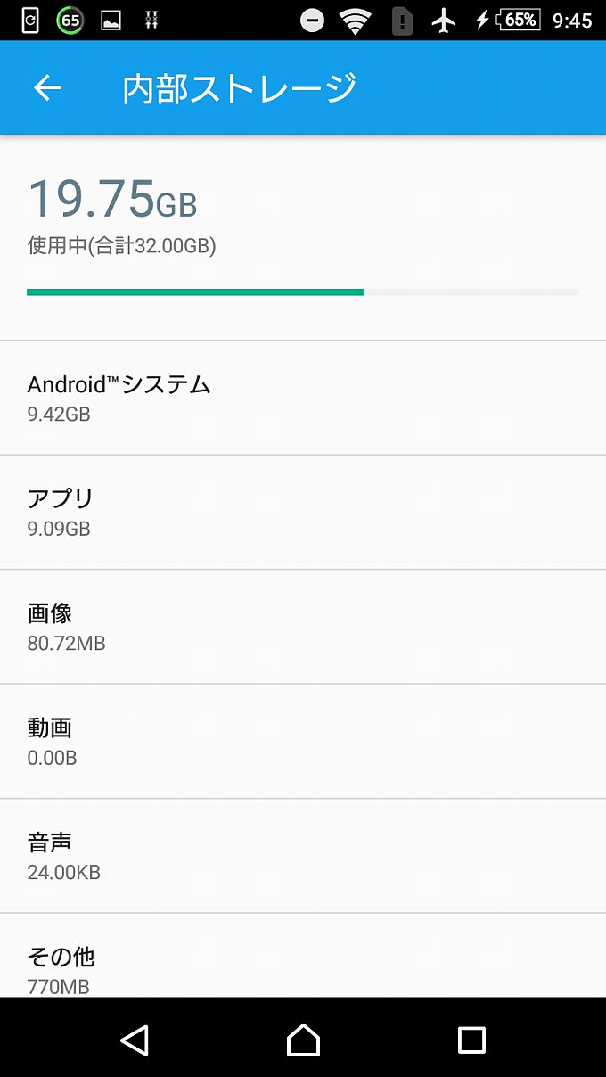 アップデート前のストレージに占めるシステム容量