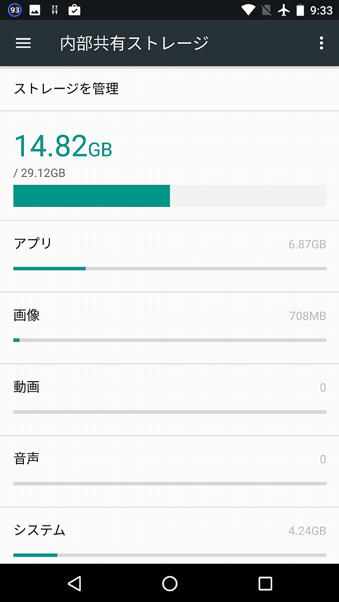 Nexus 5Xのストレージ容量内訳その1