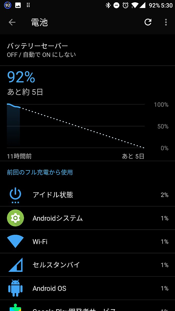 アップデート後の本体設定「電池」その1