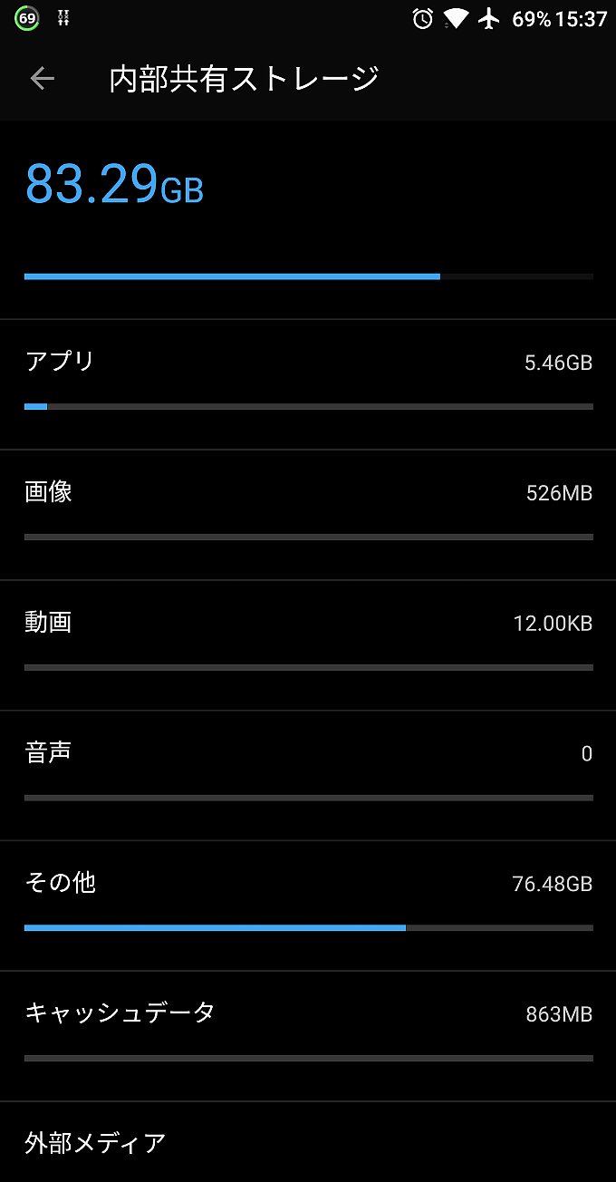 アップデート後のストレージ容量内訳