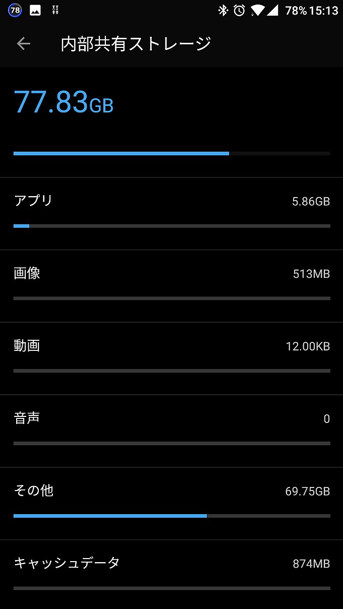 アップデート前のストレージ容量とその内訳