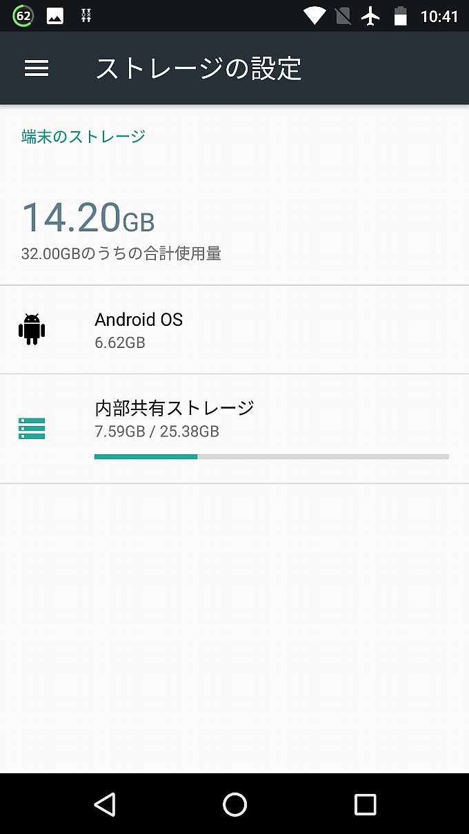 アップデート前のストレージに占めるシステムの容量