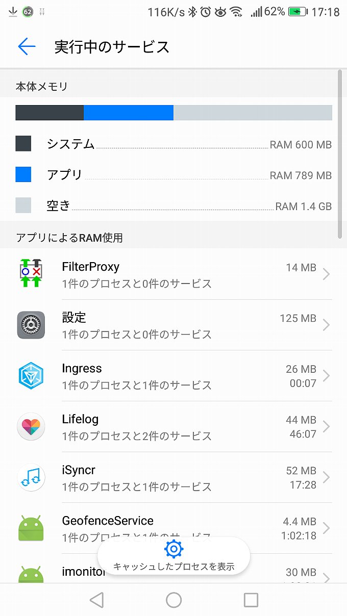 アップデート前の実行中のサービス