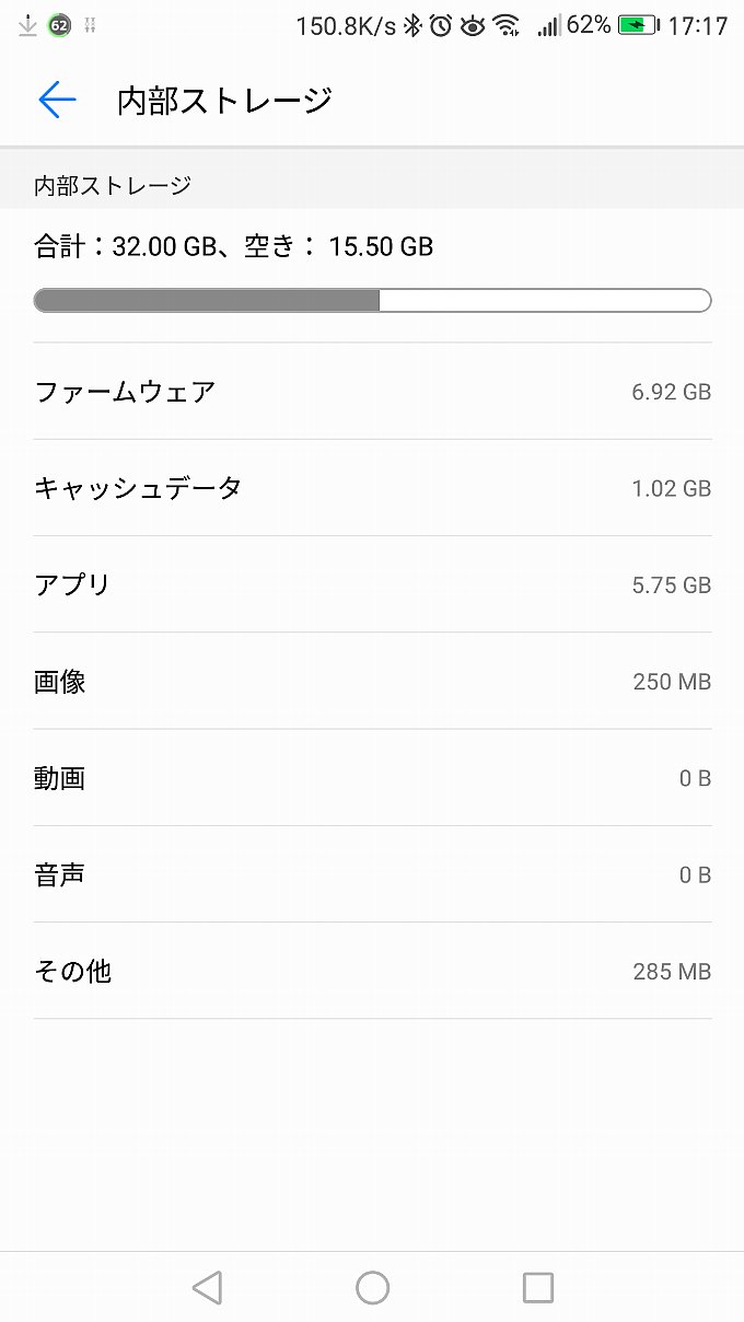 アップデート前のストレージ内訳