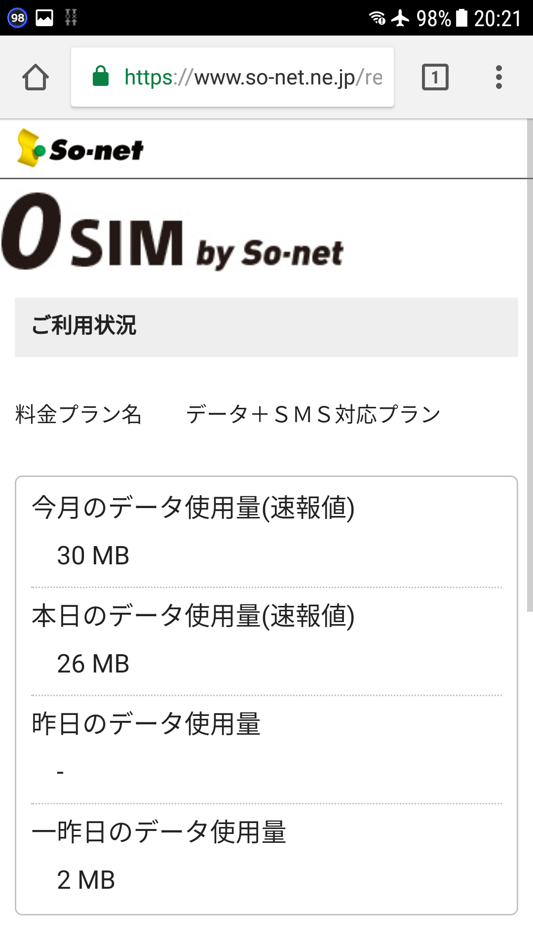 2017年8月分0 SIMのデータ使用量