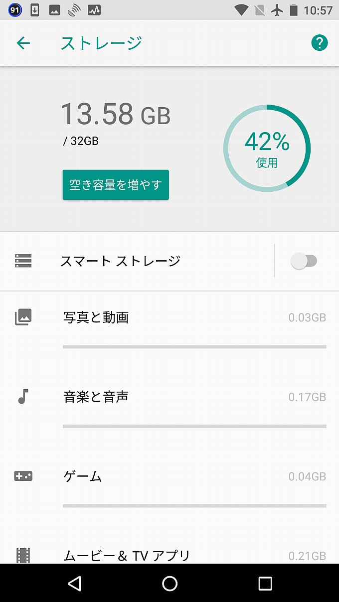 アップデート前のストレージ容量