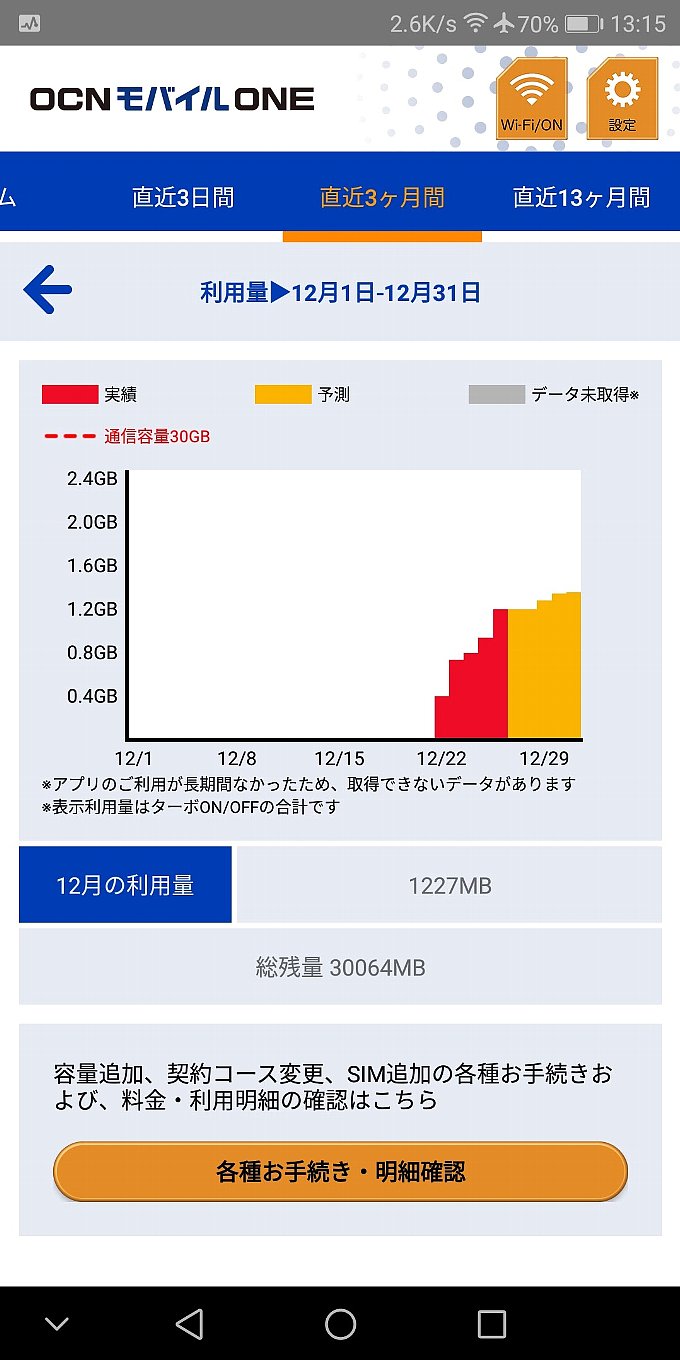 アプリでその月の通信量が見られます