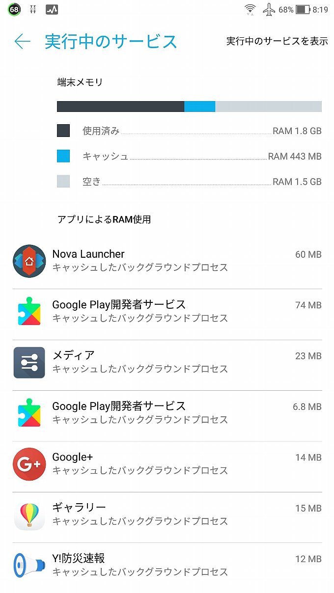 アップデート前の実行中のサービス