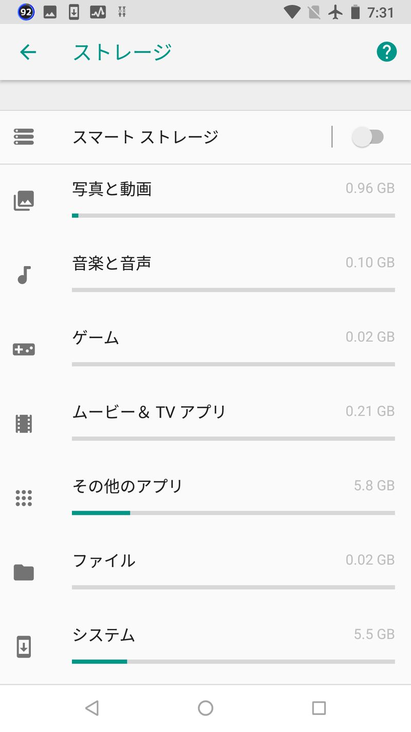 アップデート前のストレージに占めるシステムの容量