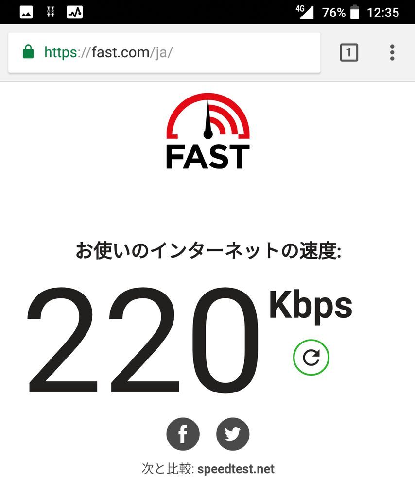 fast.comで計測したnuroモバイルの速度