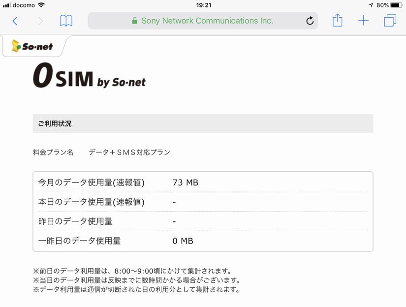 2018年4月30日夜に撮った0SIMの通信量