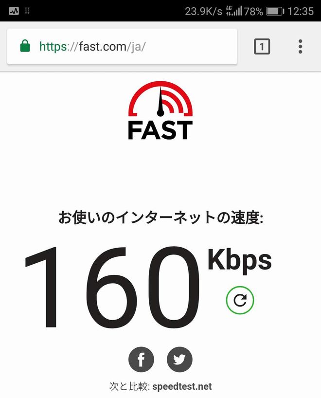 fast.comでのOCNモバイルONEの速度
