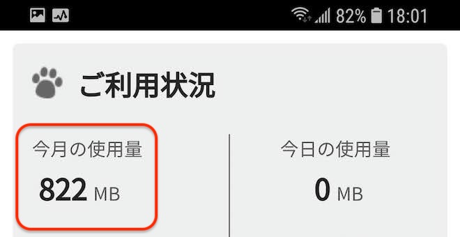 nuroモバイル7月分のデータ使用量