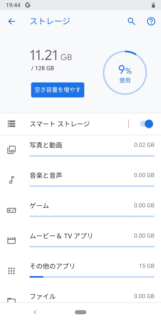 開封直後のストレージ容量内訳