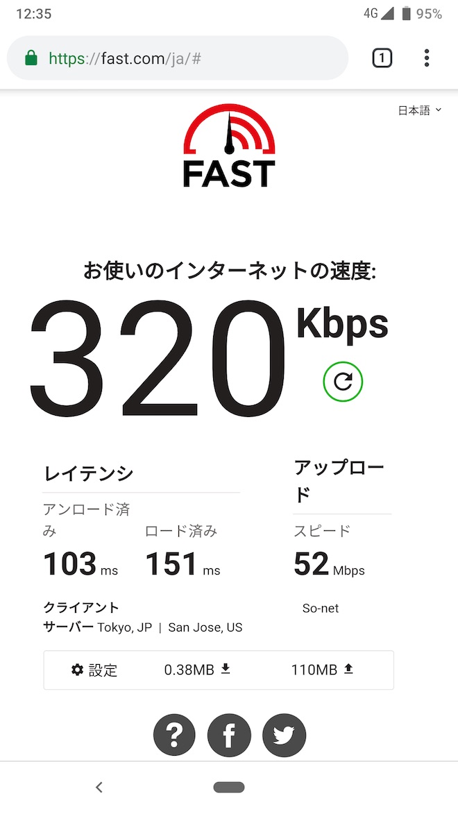 fast.comでのnuroモバイル・ソフトバンク回線のスピード