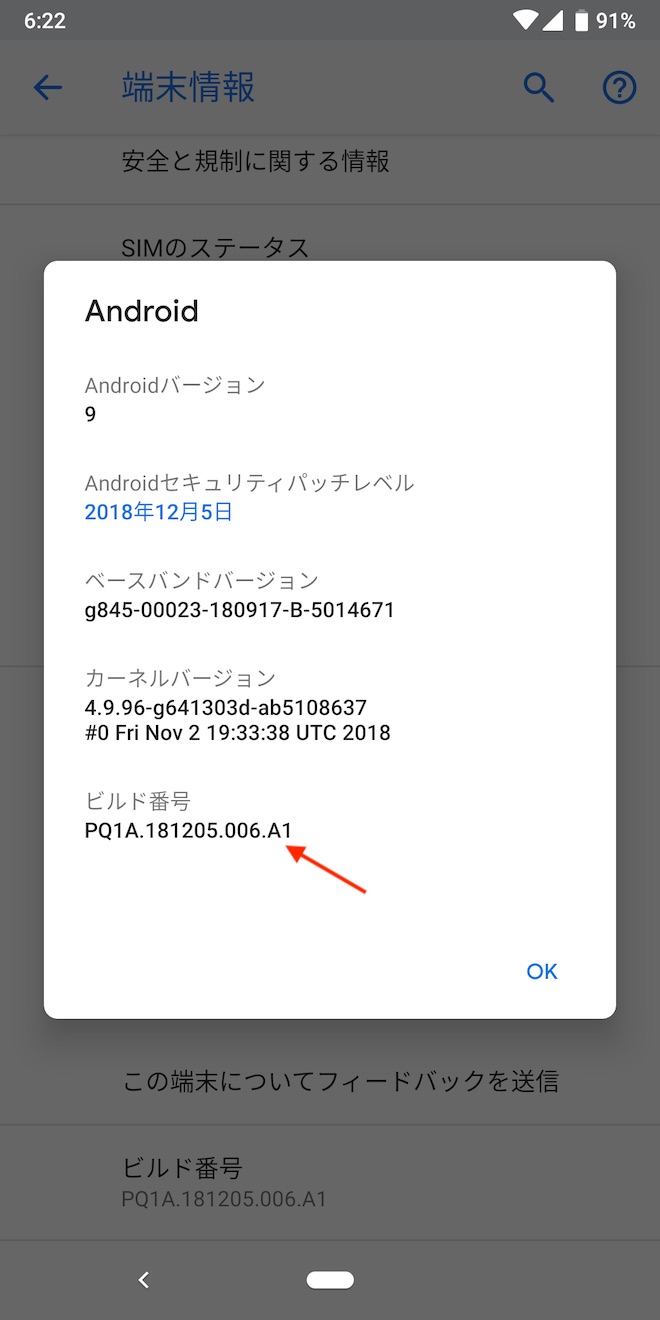 アップデート後の端末情報