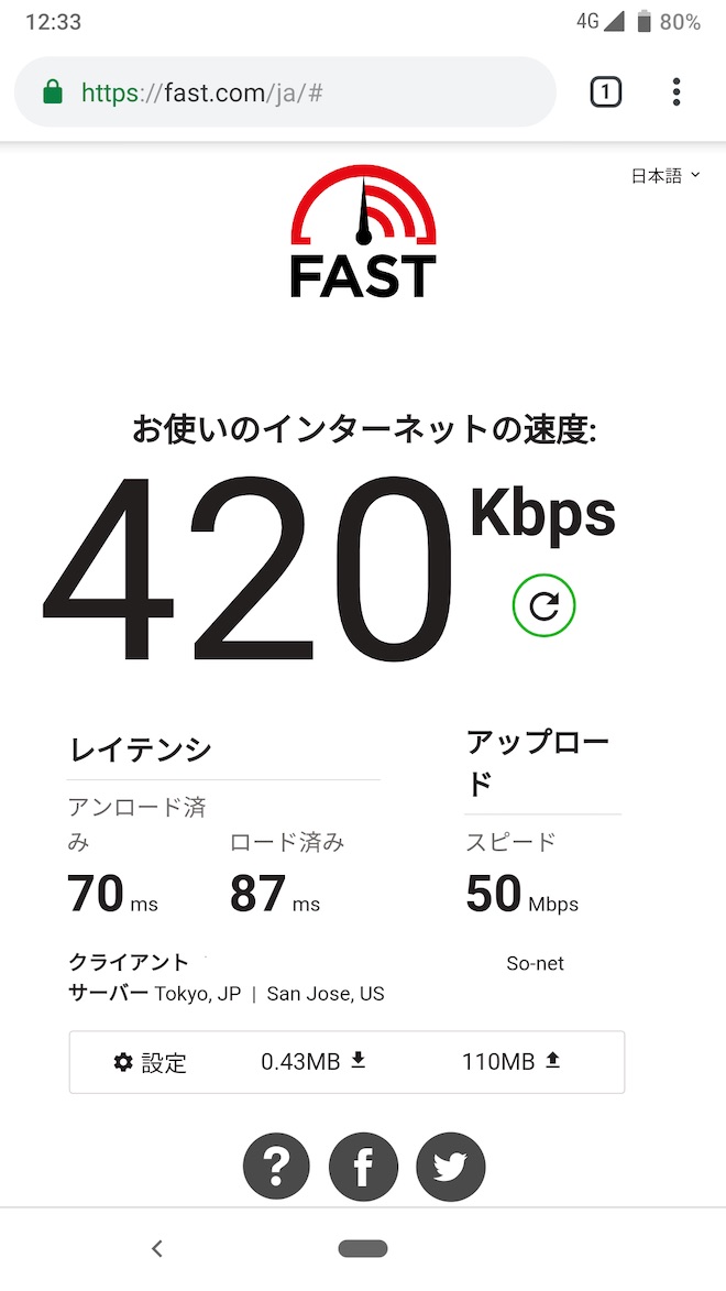 fast.comでのnuroモバイル・ソフトバンク回線のスピード