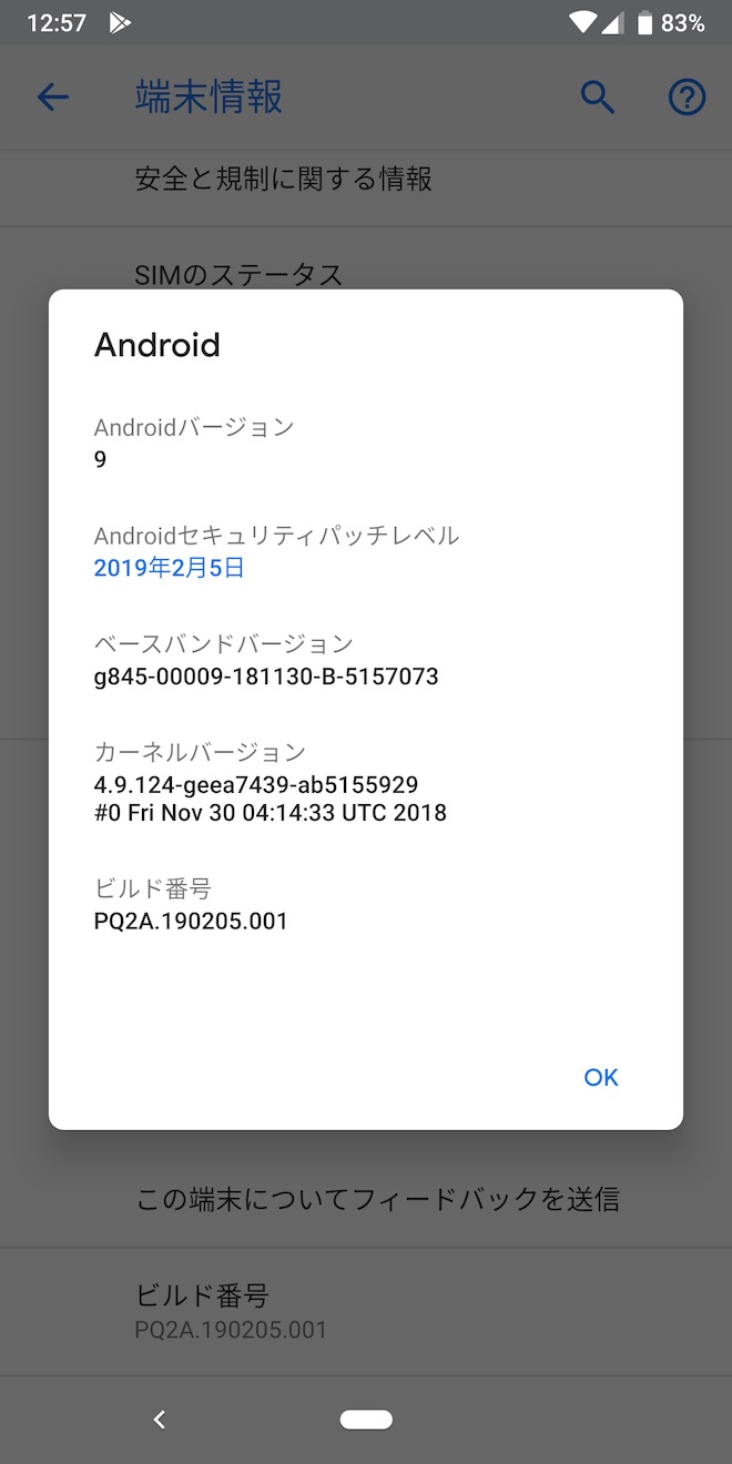 アップデート後の端末情報