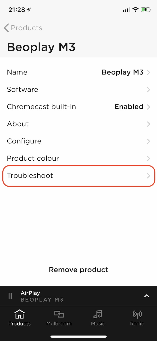 Troubleshootをタップ