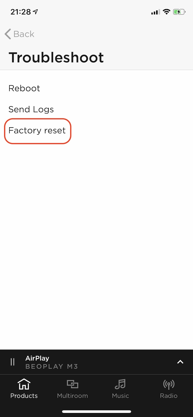 Factory resetをタップ