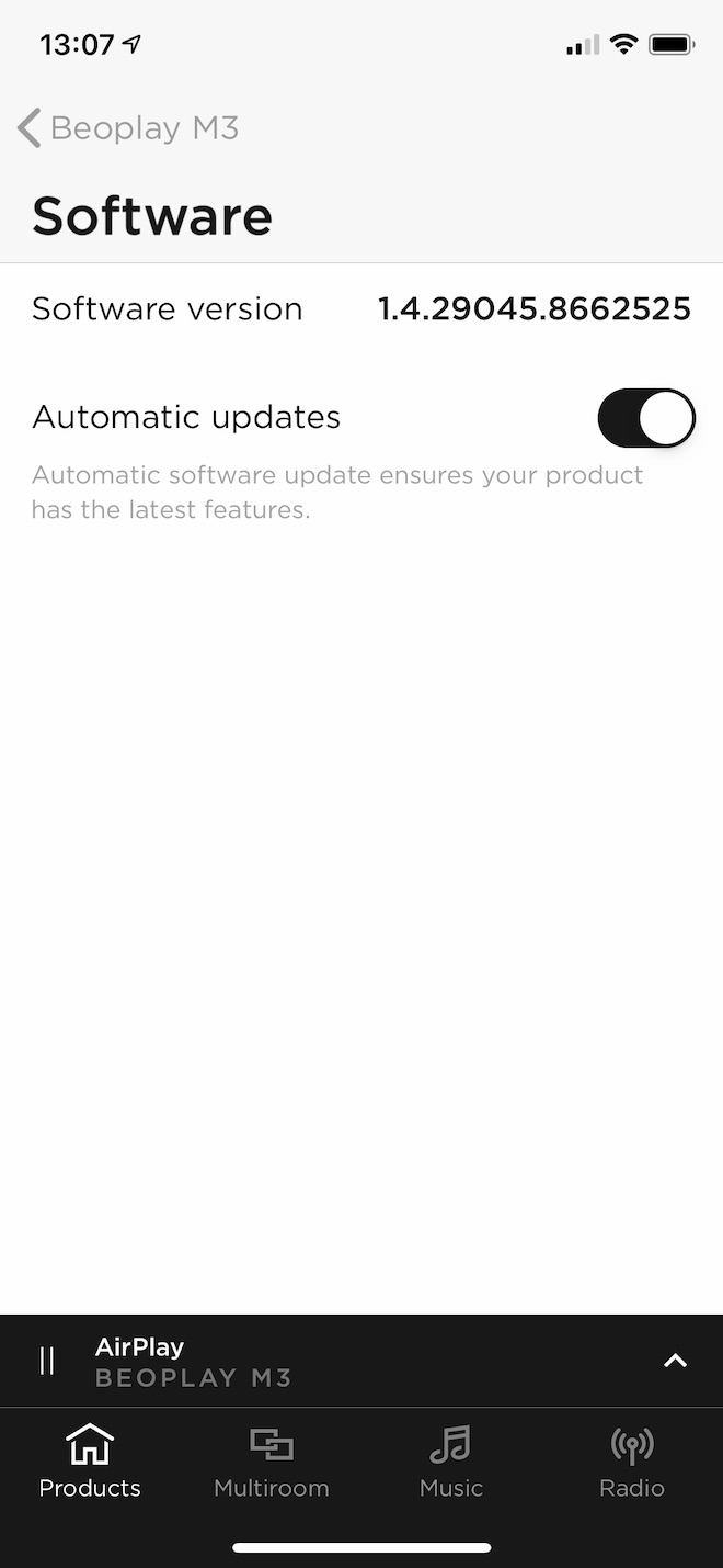 iPhone XSから確認したBeoplay M3のソフトウェアバージョン