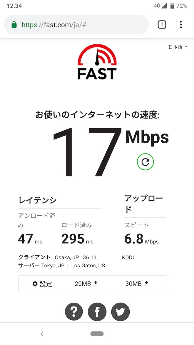 Fast.comで計測したUQ mobileの速度