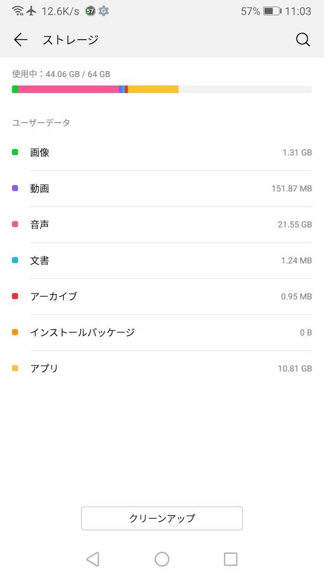 アップデート後はシステムの容量は表示されなくなりました