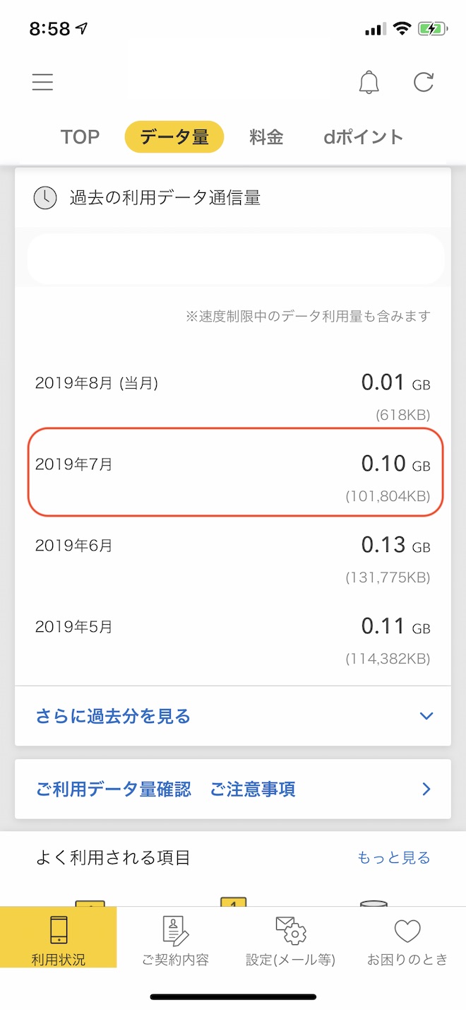 メイン回線の通信量